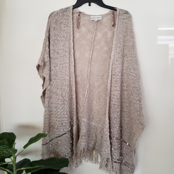 Knox Rose sequin with fringe open front oversized cardigan/wrap. Sz S - Picture 1 of 7